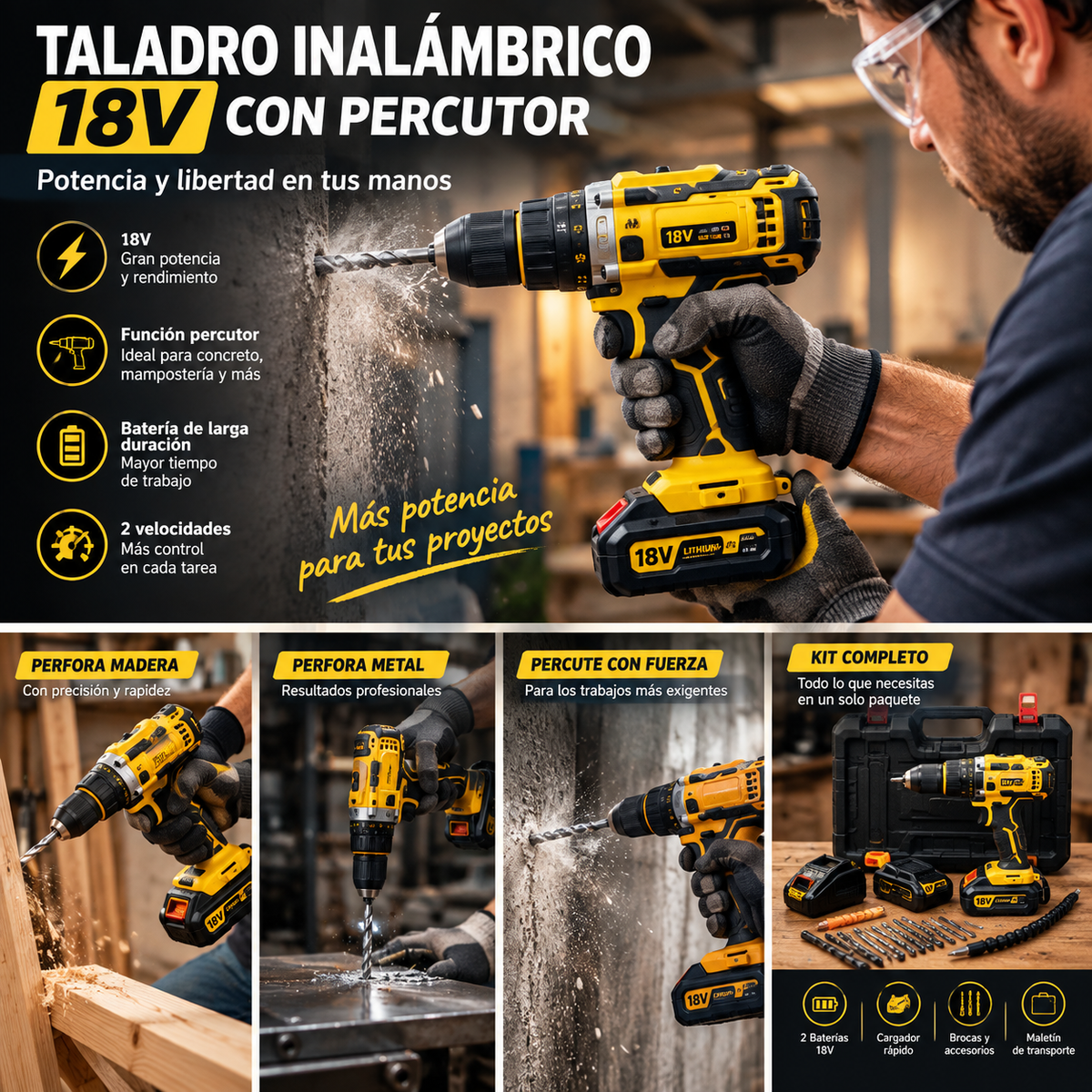 Taladro inalambrico 18v con percutor dos
